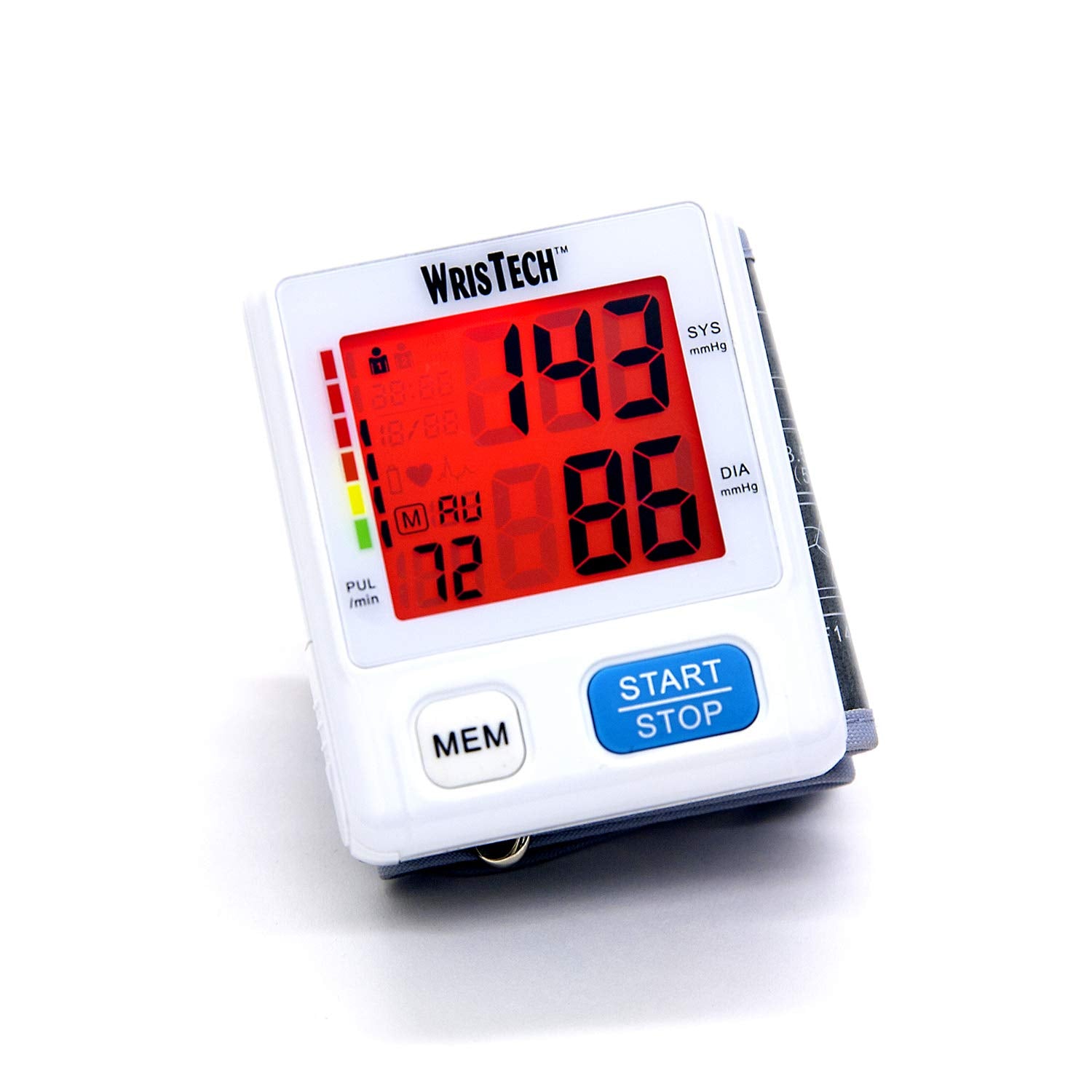 WrisTech Blood Pressure Monitor with Adjustable Wrist Cuff Color Changing  LCD Monitor